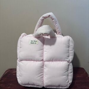 My Mum Made It Pink Puffer Bag Purse Tote Double Straps Zipper Close